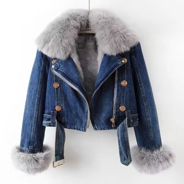 Fox Fur Liner Denim Jacket - Image 2