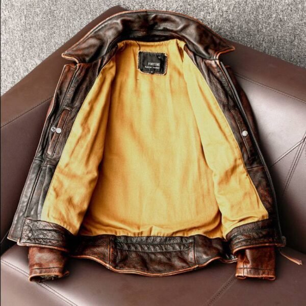 Distressed Cowhide Leather Jacket - Image 5