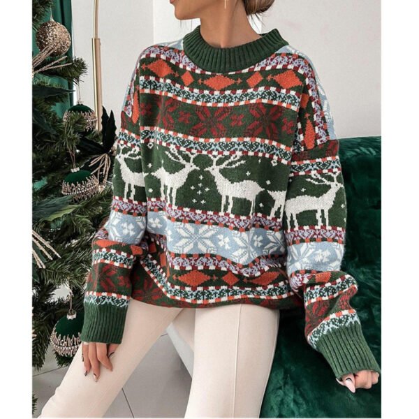 Round Neck Loose Fit Long Sleeve Sweater - Image 2